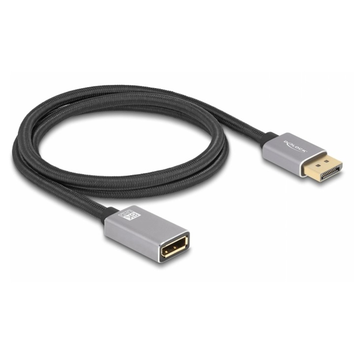 Cablu prelungitor Displayport 8K60Hz/4K240Hz T-M 1m Negru/Argintiu, Delock 81079