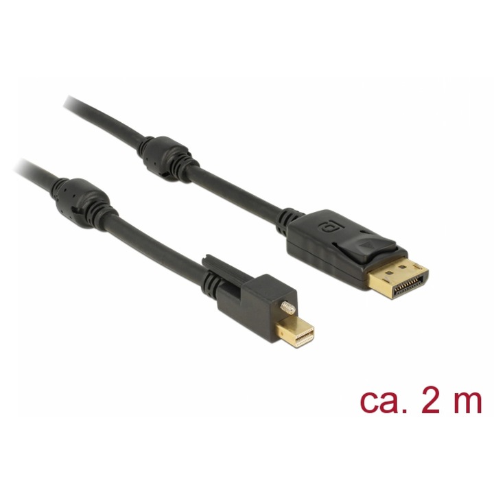 mini Displayport 1.2 - Displayport T-T kábel, 4K, 2m, csavaros, Delock 83722
