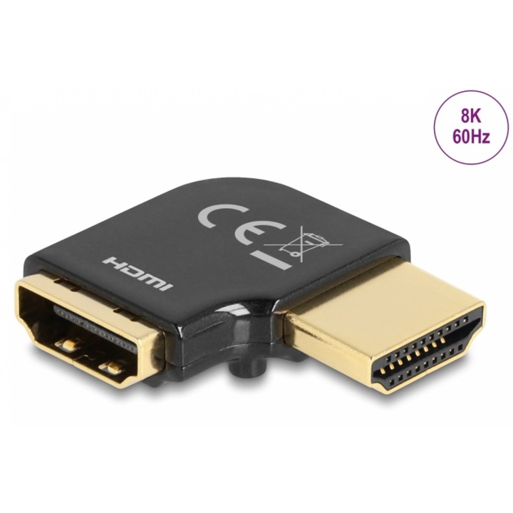 HDMI adapter 8K60Hz T-M 90 fokos balra hajlított fém, Delock 60018