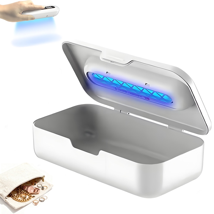 Стерилизатор UV Мултифункционален Преносим Piduules, Функция за Стерилизация и Дезинфекция с Озон, Подвижна Пръчка, Батерия 1800 mAh, за Козметика, Очила, Бижута, Инструменти за Маникюр/Педикюр и др., Бял