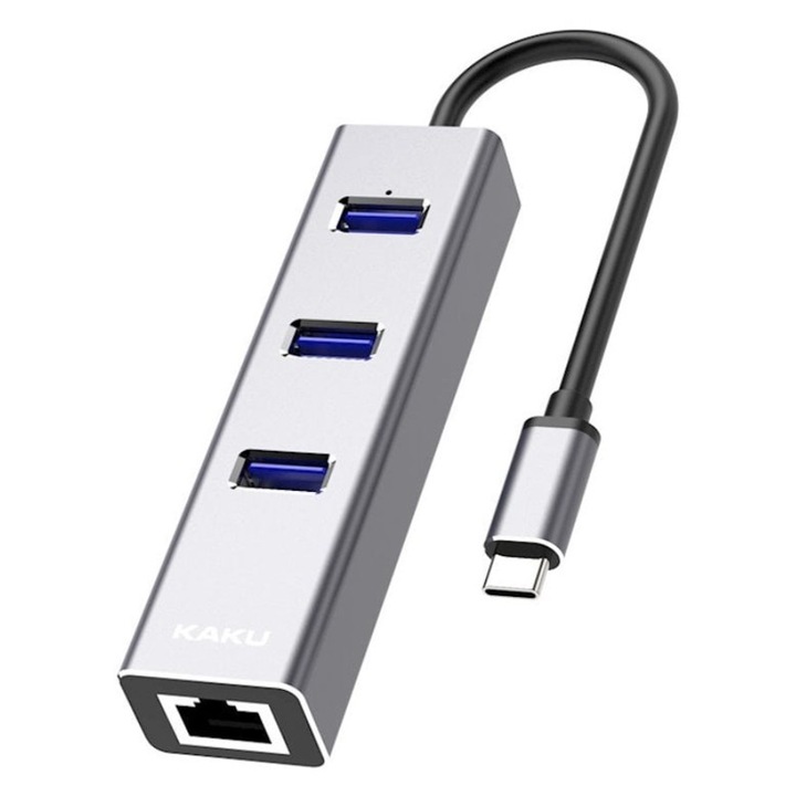 Хъб Type-C с 3×USB 3.0, KSC-275, Алуминий, Компактен, Plug & Play, Сребрист