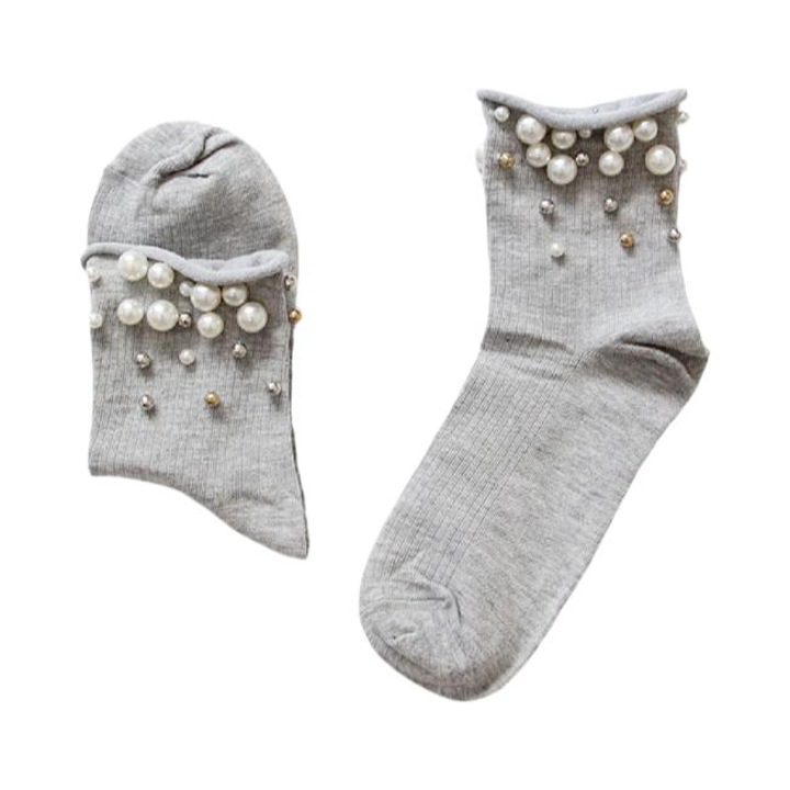 Női elegáns gyöngyös zokni, szürke, 35-39