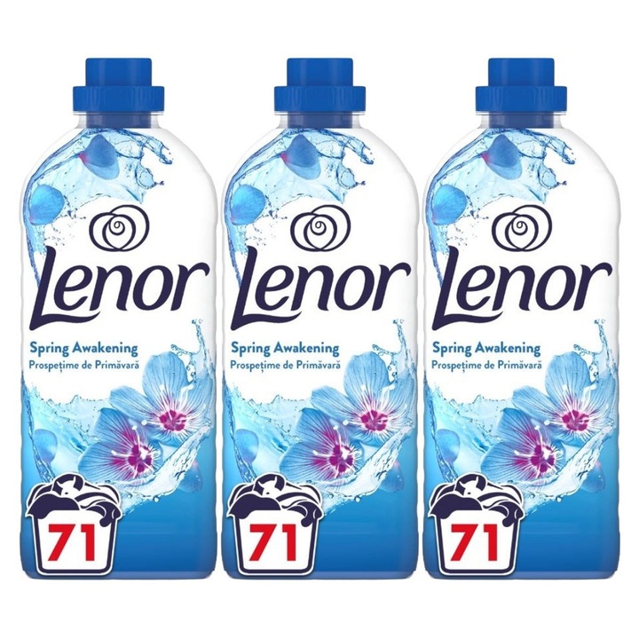 Set 3 x Lenor Balsam Rufe 1491ml Spring Awakening 71 Spalari, ingrijire delicata a tesaturilor, protectie impotriva uzurii, protectie impotriva calcarului, alergeni redusi, tehnologie anti-miros