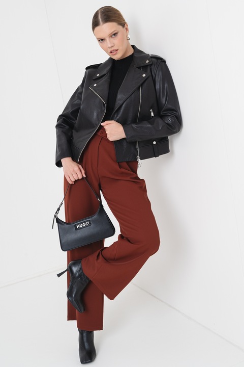 BOSS, Jacheta biker de piele, Negru, 2XS