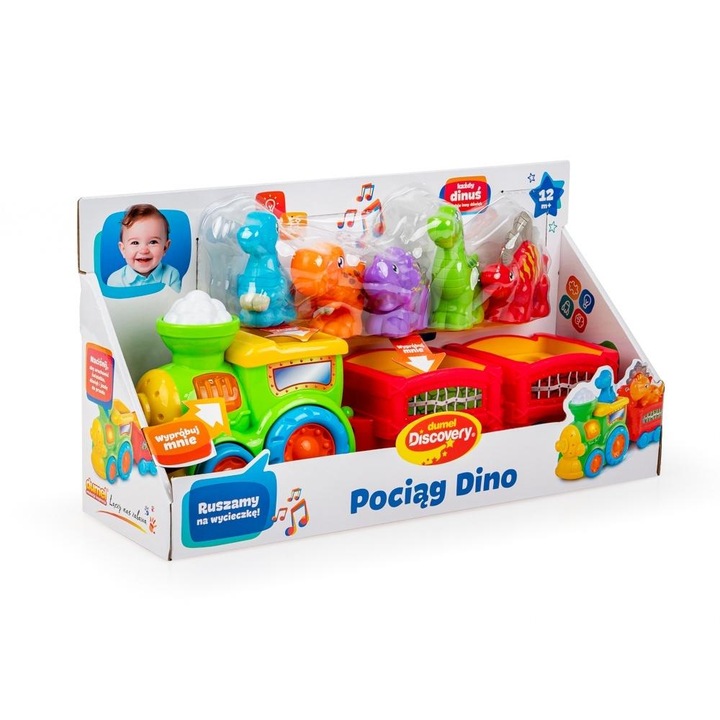 Интерактивен влак с динозаври, Dumel, 5 фигурки, звуци и светлини, 12м+