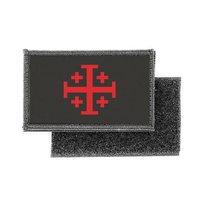 Patch ecusson steag cruce Ierusalim Templier negru
