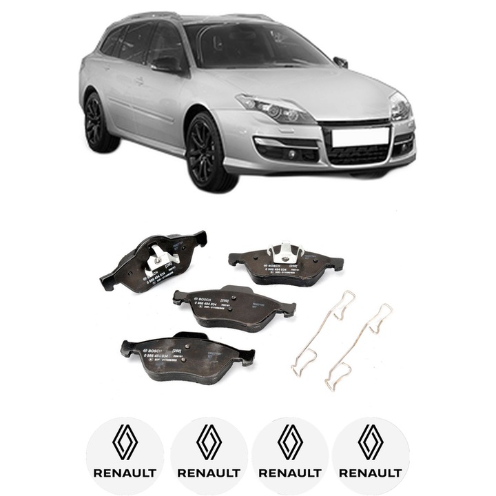 Set placute frana Fata RENAULT LAGUNA III Grandtour (KT0/1) 1.6 16V (KT0D) din 2007-2015, KW 81 CP 110 CMC 1598, Auto, Bosch, 4 Stickere auto cu RENAULT