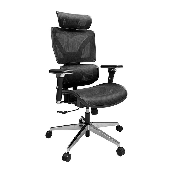 Ergonomikus irodai szék Performance, RONDI, hálós háttámlával, állítható deréktámasszal, szinkron mechanizmussal, fekete