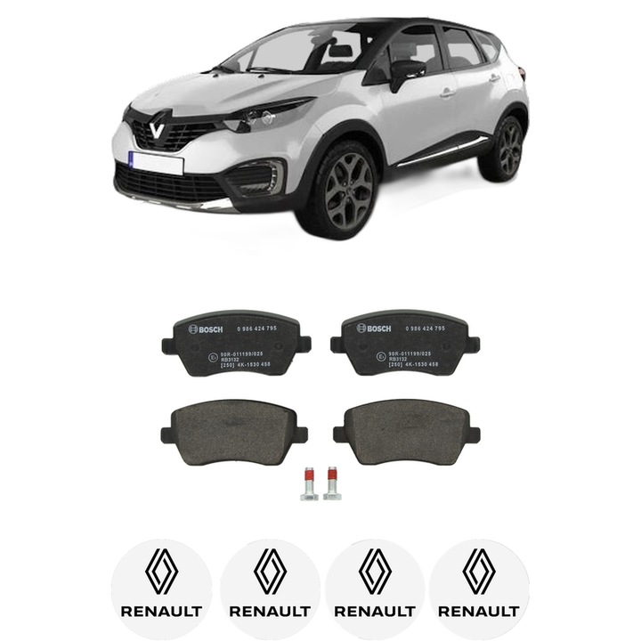 Set placute frana Fata RENAULT CAPTUR I (J5_, H5_) 0.9 TCe 90 din 2013, KW 66 CP 90 CMC 898, Auto, Bosch, 4 Stickere auto cu RENAULT