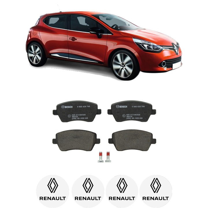 Set placute frana Fata RENAULT CLIO IV Grandtour (KH_) 1.5 dCi 75 din 2013-2021, KW 55 CP 75 CMC 1461, Auto, Bosch, 4 Stickere auto cu RENAULT