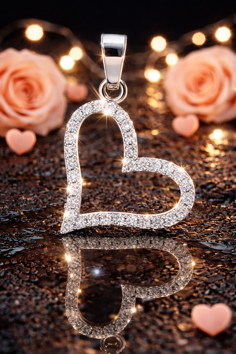 Pandantiv din Argint 925, Placat cu Rodiu Sentivo®, piatra Zirconiu Premium, Bijuterie Ideala pentru Aniversare, pentru Femei, Mame, Fiice, Sotii, Accesoriu elegant in forma de inima