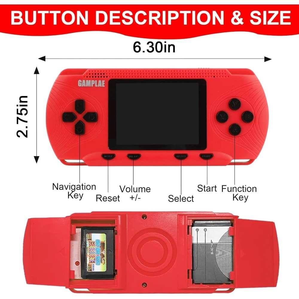 Consola de jocuri portabila cu 3 carduri de jocuri, 258 de jocuri, model S36, suporta conexiune la televizor, potrivita ca cadou, rosu, 16 × 7 × 2,3 cm