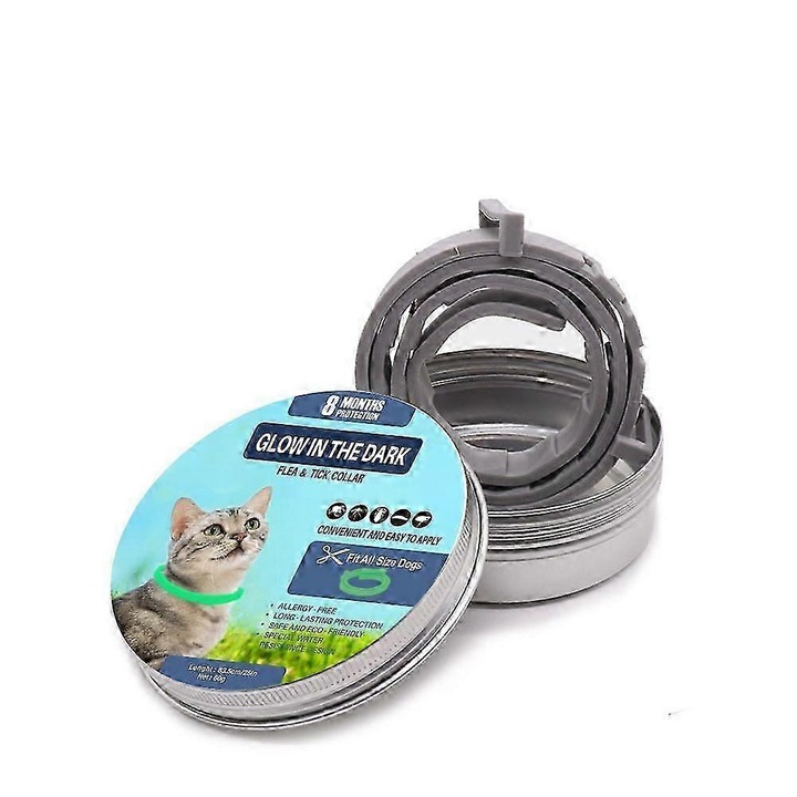 Zgarda repelenta pentru purici si capuse, 62x3.8cm, gri, set pentru pisici si caini