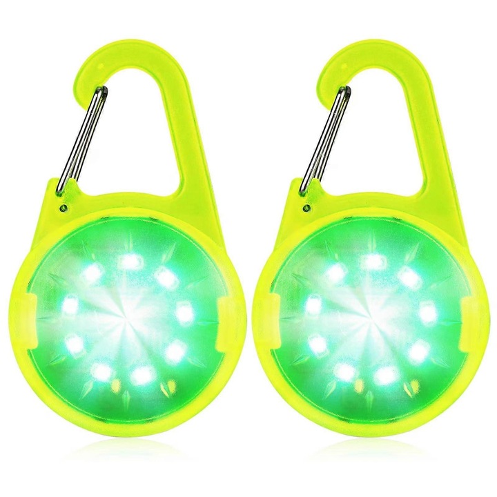 Set de lumini LED intermitente pentru siguranta si vizibilitate, USB, impermeabile, verde, 2 bucati, pentru camping si drumetii