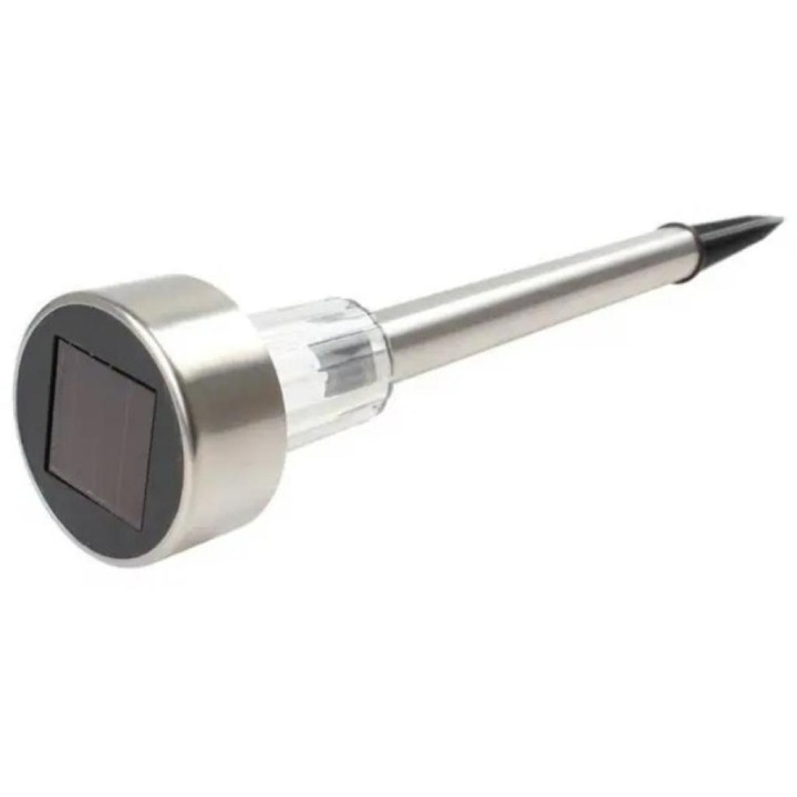 Lampă LED solară de grădină, metalică, cu țăruș, cilindrică, 10 buc/cutie