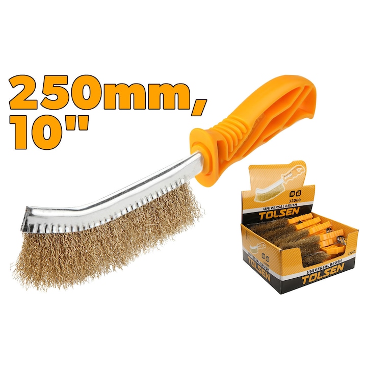 Perie universala TOLSEN 250 mm, Sarma otel, Maner plastic ergonomic, Ideala pentru curatare si indepartare rugina, Utilizare in atelier si gospodarie
