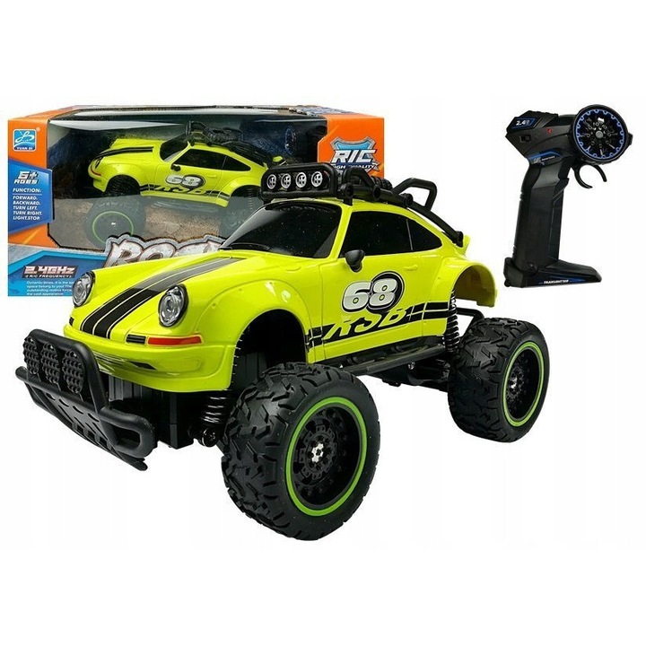 Masinuta R/C Beetle LEAN Toys, 6.5 km/h, 1:18, verde, 27x16.5x14cm, set cu controler
