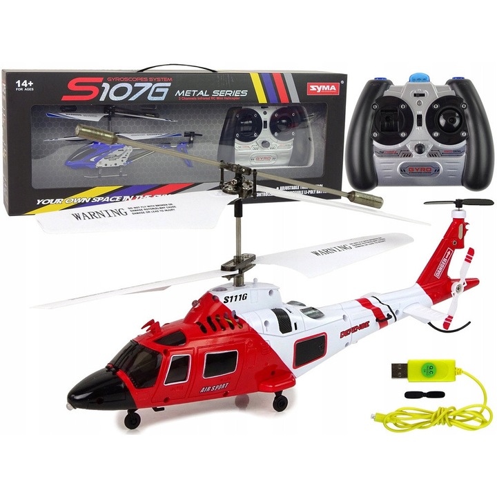 R/C Helikopter Syma S111G GYRO rendszerrel, 21,5x5x9,5cm, készlet pilótával és töltőkábellel