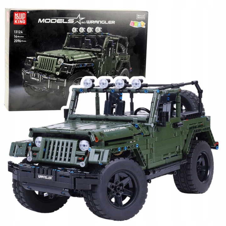 Set de constructie auto terenov, LEAN Toys, 2078 elemente, verde militar, 39x20,5x19,5cm