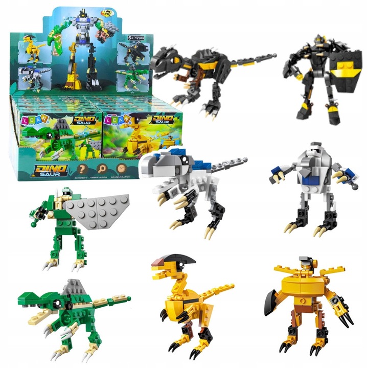 Seturi de constructie LEAN Toys Dinozaur si Robot 2w1, 57-70 elemente, 14x11,5x4cm, mix culori