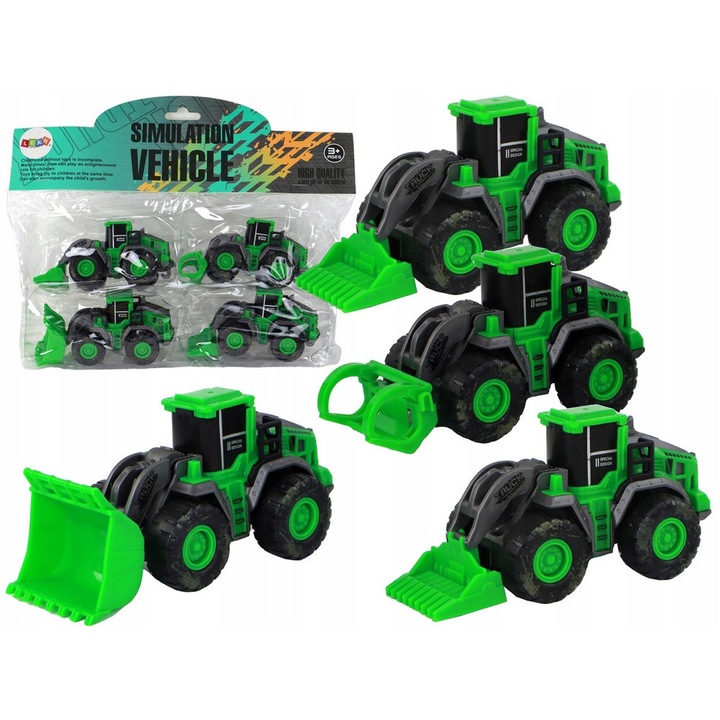 Set de Tractoare Verzi, LEAN Toys, 4 bucati, 13x6x5cm