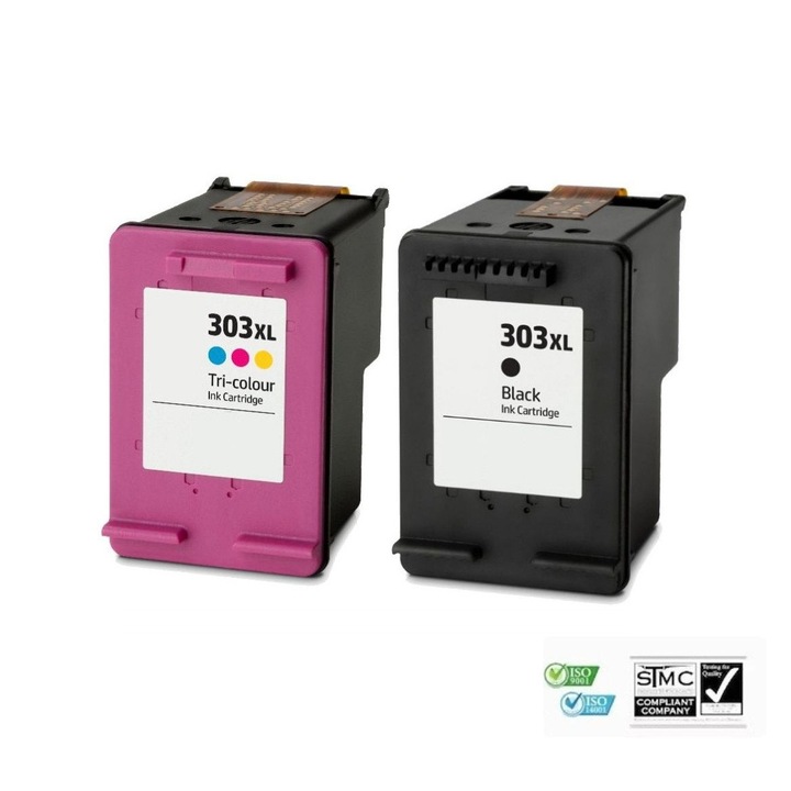 Set 2 cartuse cerneala compatibile 303XL negru T6N04A 18 ml + color T6N03A 18 ml, pentru HP ENVY PHOTO 6220, ENVY PHOTO 6230, ENVY PHOTO 6255, ENVY PHOTO 7134, ENVY PHOTO 7155, ENVY PHOTO 7830, ENVY PHOTO 7855