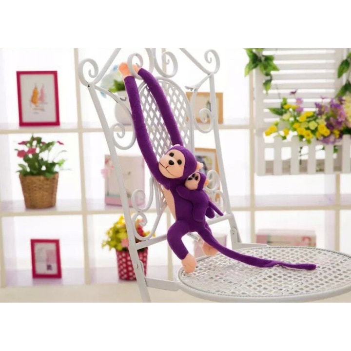 Плюшена играчка, LEAN Toys, маймуна с бебе, 90x35x15см, лилава