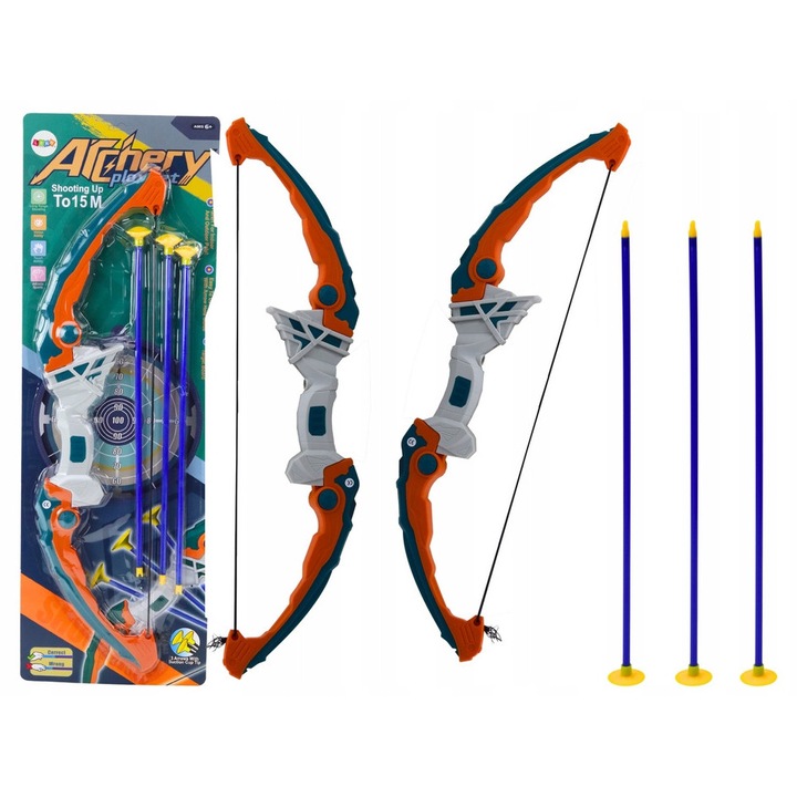 Játék íj, LEAN Toys, 3 darabos készlet, zöld-narancssárga, 60x15x5cm