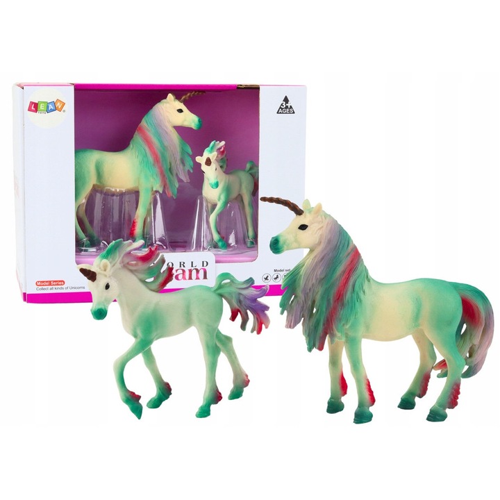 Figurine Colectionabile, LEAN Toys, Set 2 El, Unicorn, Verde, 12x12x4cm, 8x8x3cm