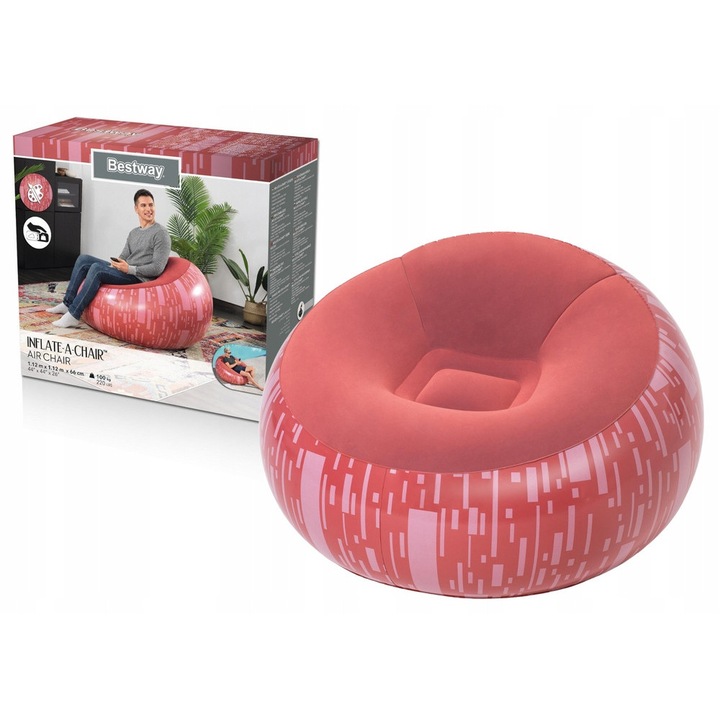 Надуваем фотьойл, Bestway 75052, червен, 112x112x66см, за вътрешна и външна употреба, капацитет 100кг