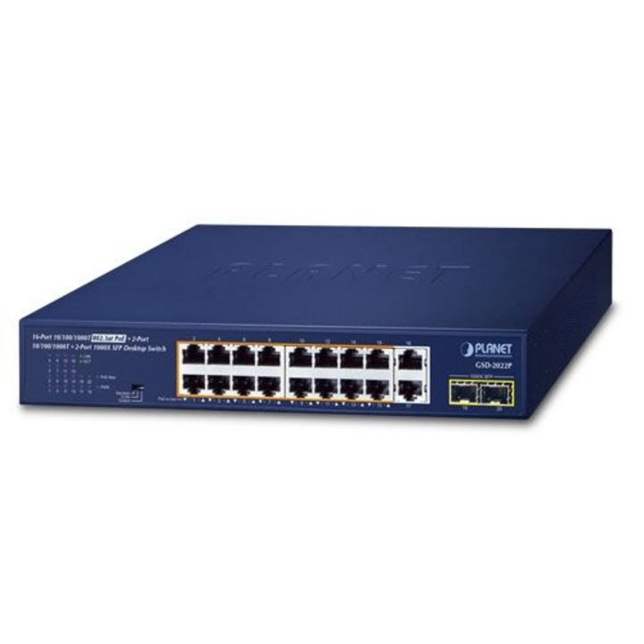 Switch Planet 16-Port Gigabit Ethernet PoE 10/100/1000, Albastru