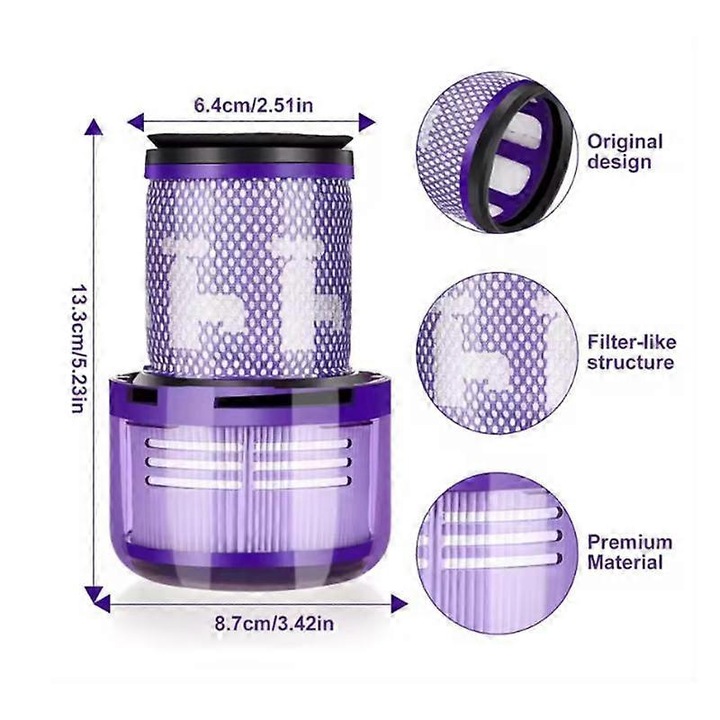 Filtru Hepa reutilizabil pentru aspirator Dyson V11 V15, set 3 bucati, compatibilitate perfecta, dimensiuni originale