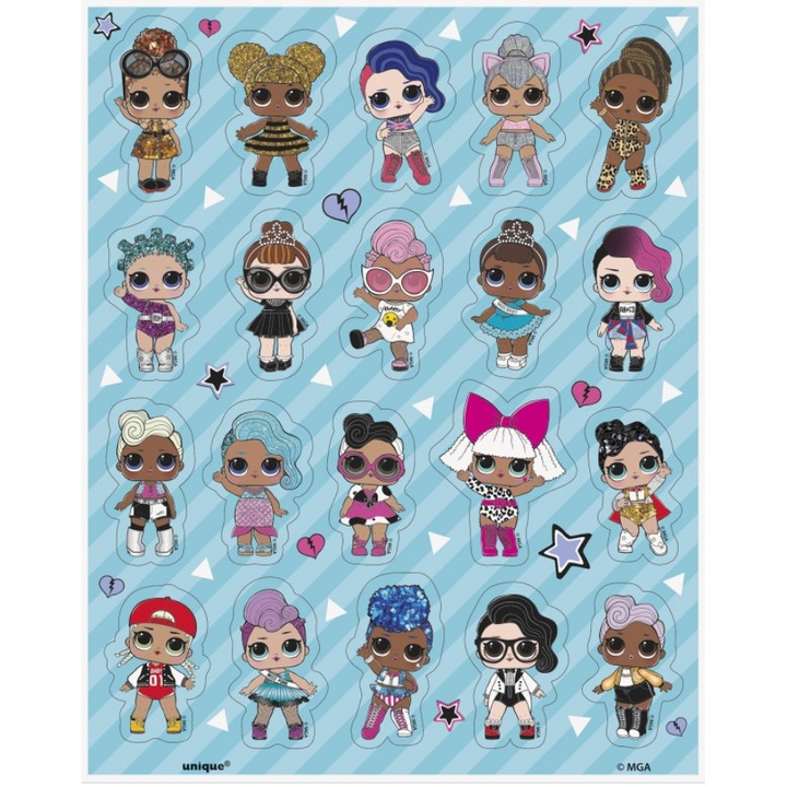 Dekoratív matricaszett UNIQUE LOL Surprise, 80 darab, 4 ív x 20 matrica