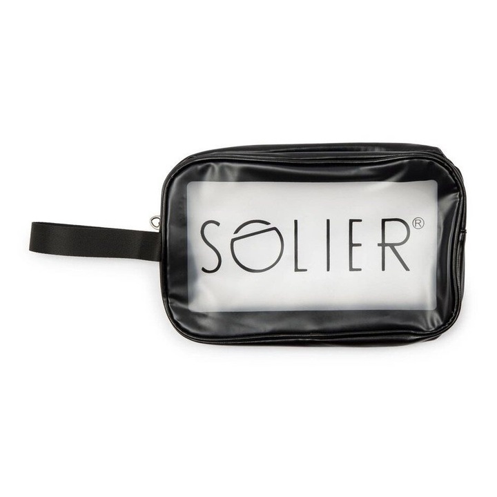 Прозрачна козметична чанта Solier M, водоустойчива, черна, 26x15.5x7cm