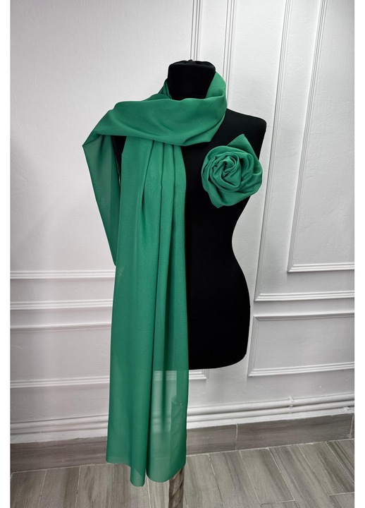 Esarfa, si trandafir, set 2 piese, Voal, 50x180 cm, Negru, 50x180