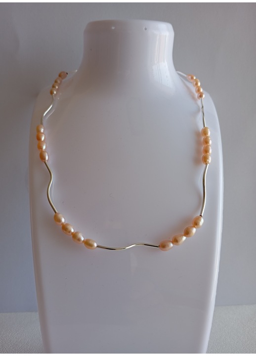 Колие от розови култивирани перли и посребрени елементи