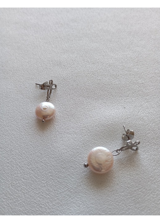 Обеци Бяла плоска култивирана перла 10 см