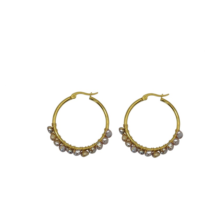 Cercei Silvia din perle de cultura mov-albastru si otel inoxidabil placat cu aur - produs lucrat manual