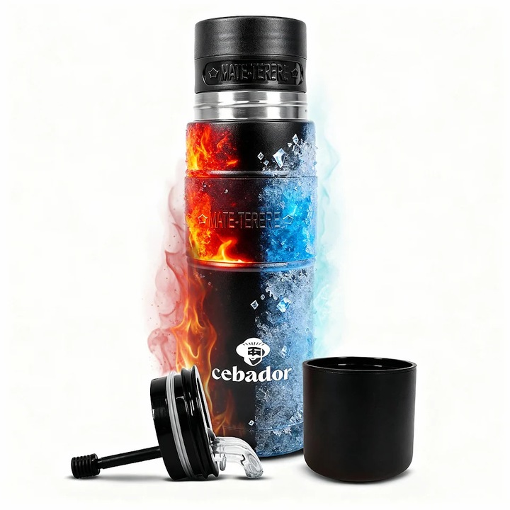 Yerba Mate Termosz Ivócsővel Yerbomos X All In One, és Bombilla Egyben, Duplafalú Rozsdamentes Acél, Hosszú Távú Hőmérséklet-tartás, Fekete, 750 ml