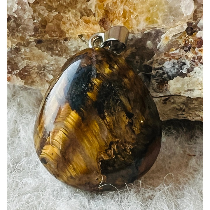 Pandantiv ochi de tigru tumble, Druzy, pietre semipretioase