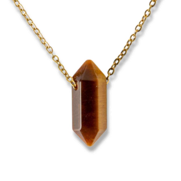 CraftMystic Nyaklánc Természetes Tigrisszemből, Rozsdamentes Acél Lánccal, 38+5cm, 2.1cm Magasság