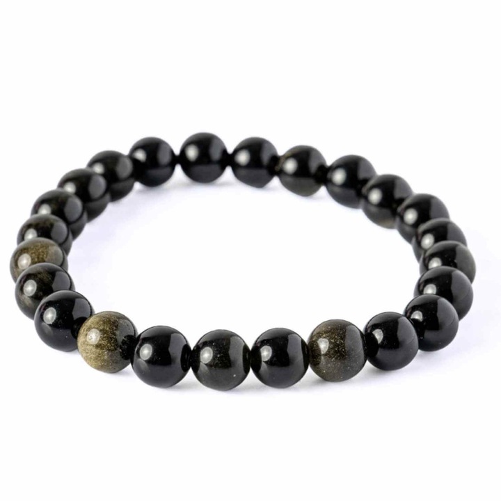 Гривна CraftMystic от Естествен Златен Обсидиан 8мм, еластична, обиколка 15.5-18см