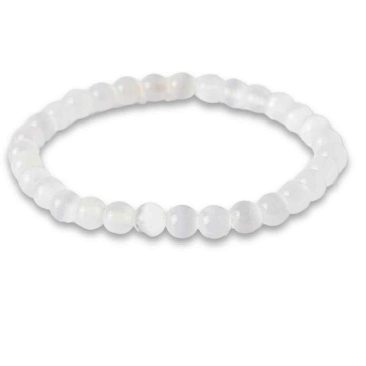 CraftMystic karkötő természetes szelenitből, 6mm, elasztikus, 15-17cm, tisztítás, nyugalom