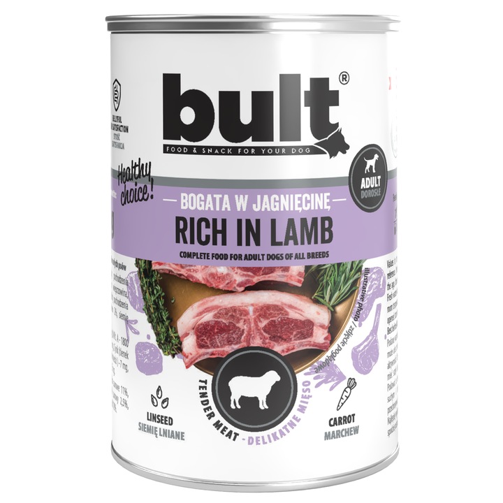Mancare umeda pentru caini BULT cu carne de miel, 400g, fara conservanti, naturala