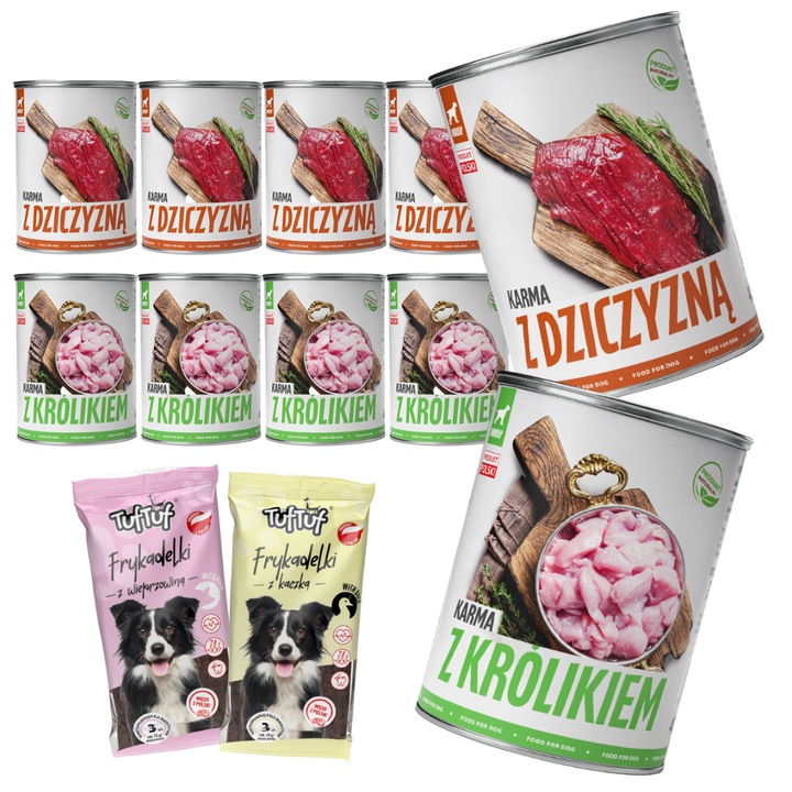 Hrana umeda pentru caini TufTuf, set 10x400g