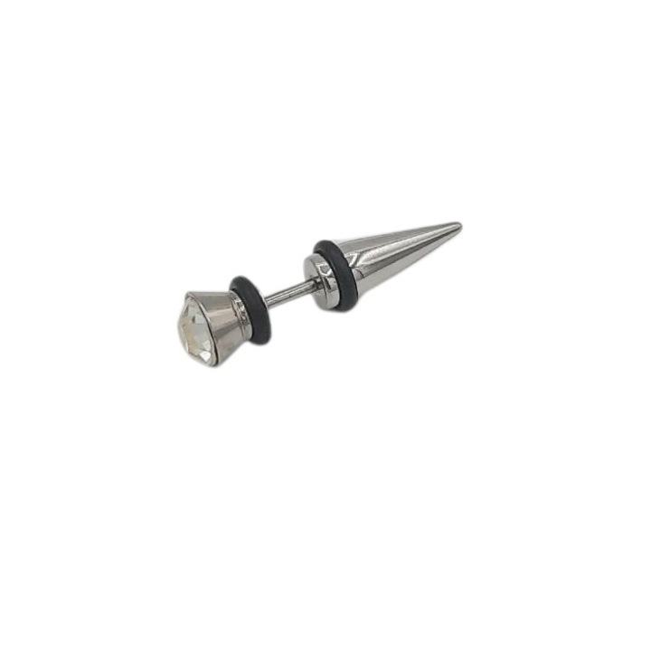 Expender fals inox tip pierce 8 mm diametru cu piatra de zirconiu alb Cosmina