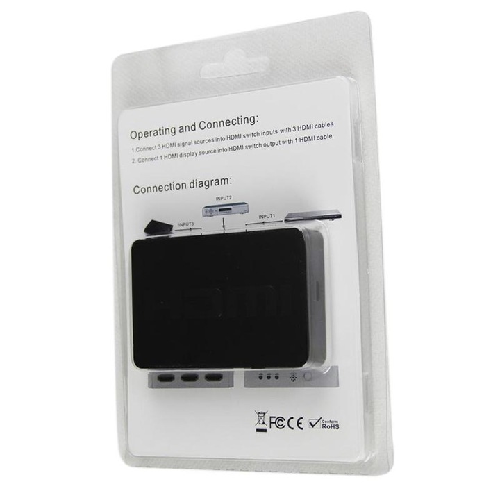 HDMI Switch/Sumator 3 porturi, 3 intrari 1 iesire, cu telecomanda