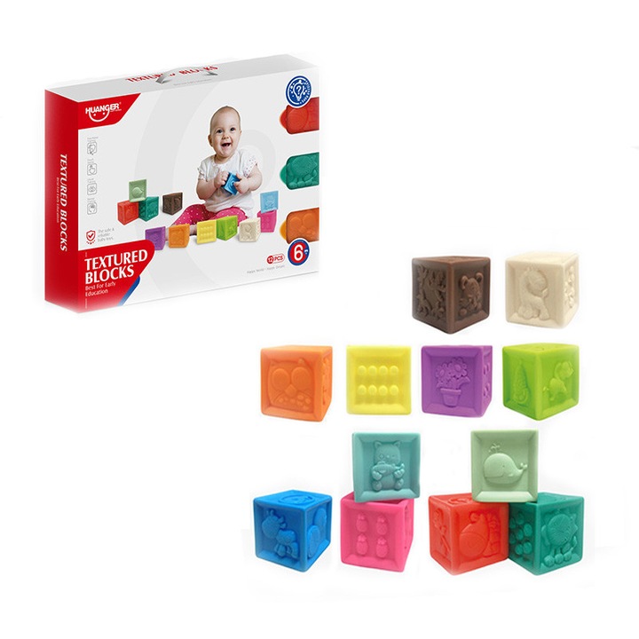 Сензорни кубчета, huanger, комплект 12 броя, силикон, многоцветни