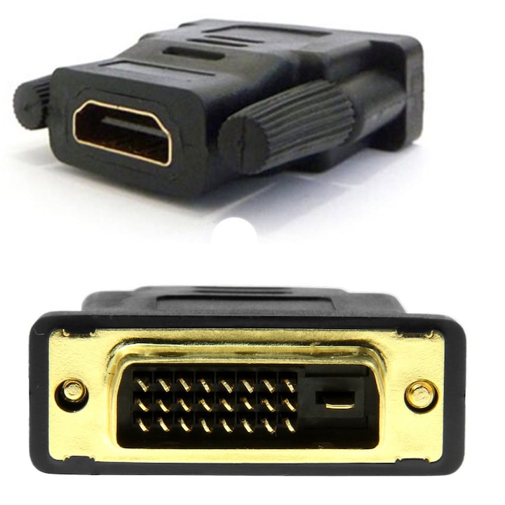 Adaptor Nelbo DVI la HDMI, tip tata-mama ecranat, mufe aurite, de calitate superioara