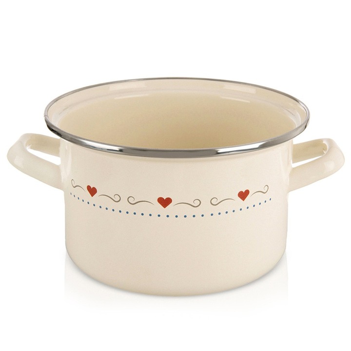 Oala emaliata TONCA, 2 l, 18 cm, crem, cu manere ergonomice